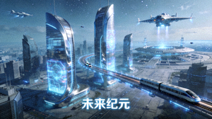 科幻电视剧《未来纪元》剧照，展示未来城市与科技场景